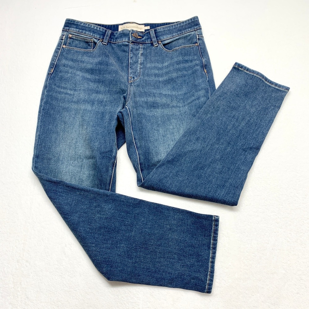 Soft Surroundings Straight Leg‎ Jeans Womens Size L Blue Stretch Cotton 2DH64